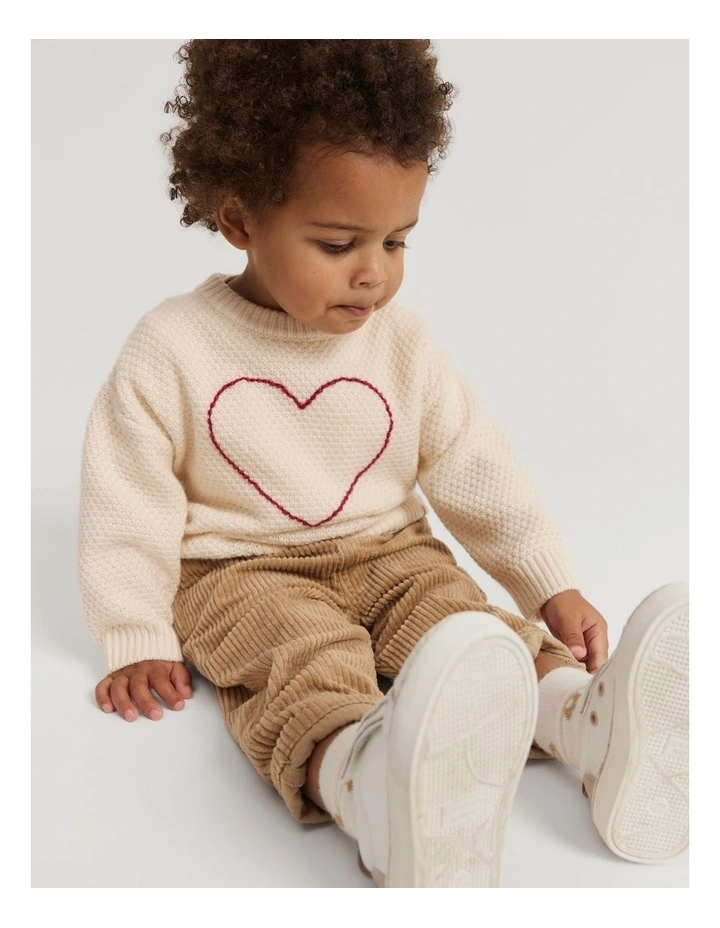 Heart Knit Pullover in Parchment