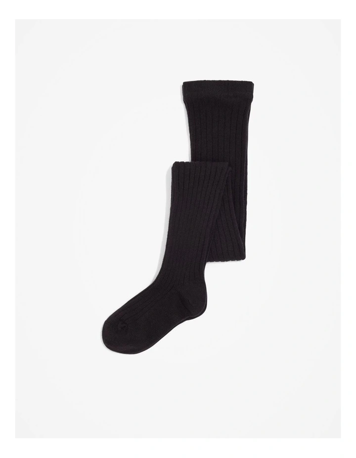 Organically Grown Cotton Blend Rib Tight Socks in Black