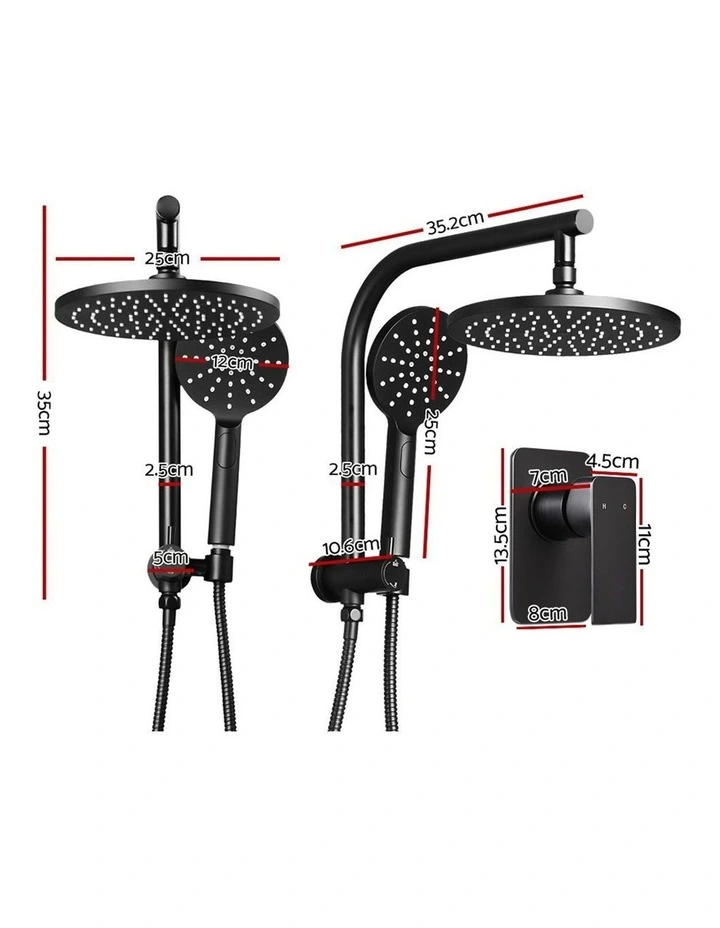 9 Inch Handheld Round High Pressure Rain Shower Head Set Mixer Tap in Black