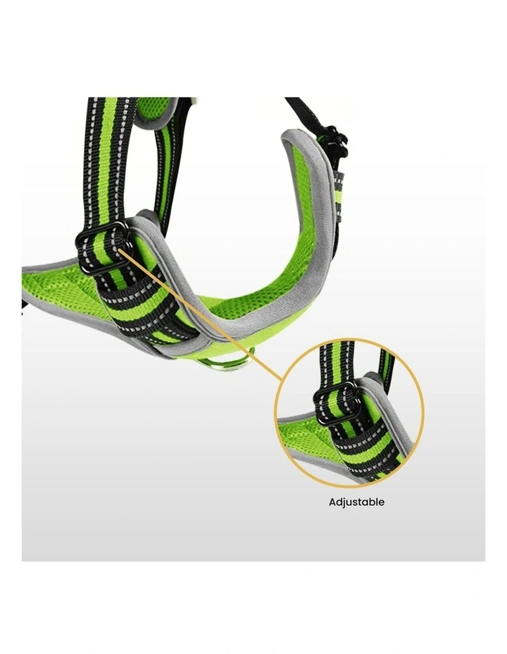 No Pull Dog Reflective Harness Vest Adjustable Extra Large Size in Green