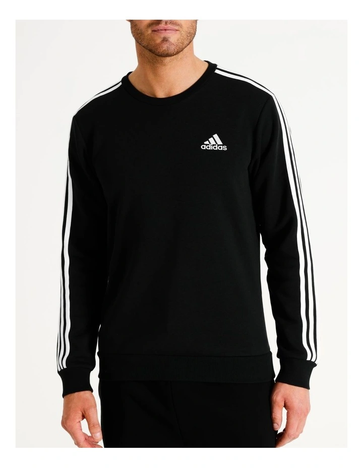 Essentials Fleece 3-Stripes Sweatshirt in Black/White