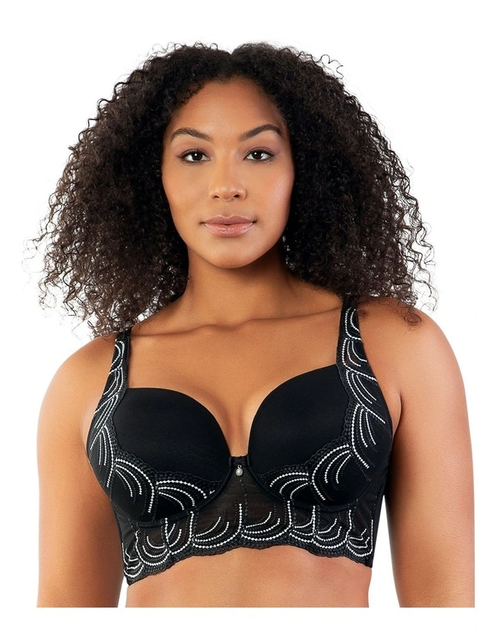 Pearl Underwire Longline Plunge Bra in Black