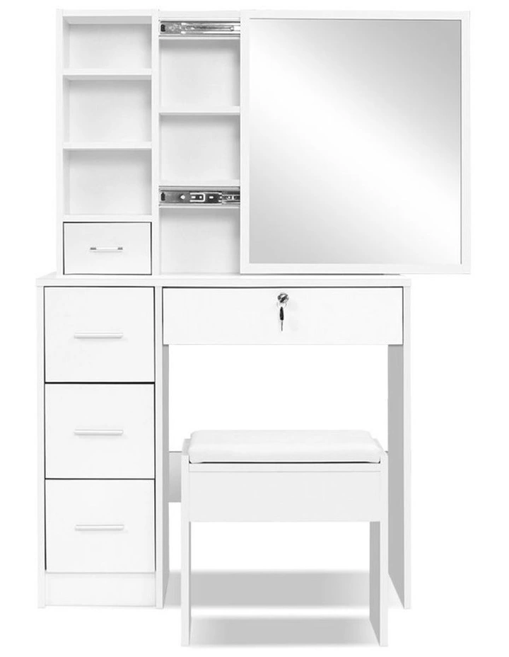 Dressing Table Stool Mirror Jewellery Cabinet Makeup Storage Drawer White