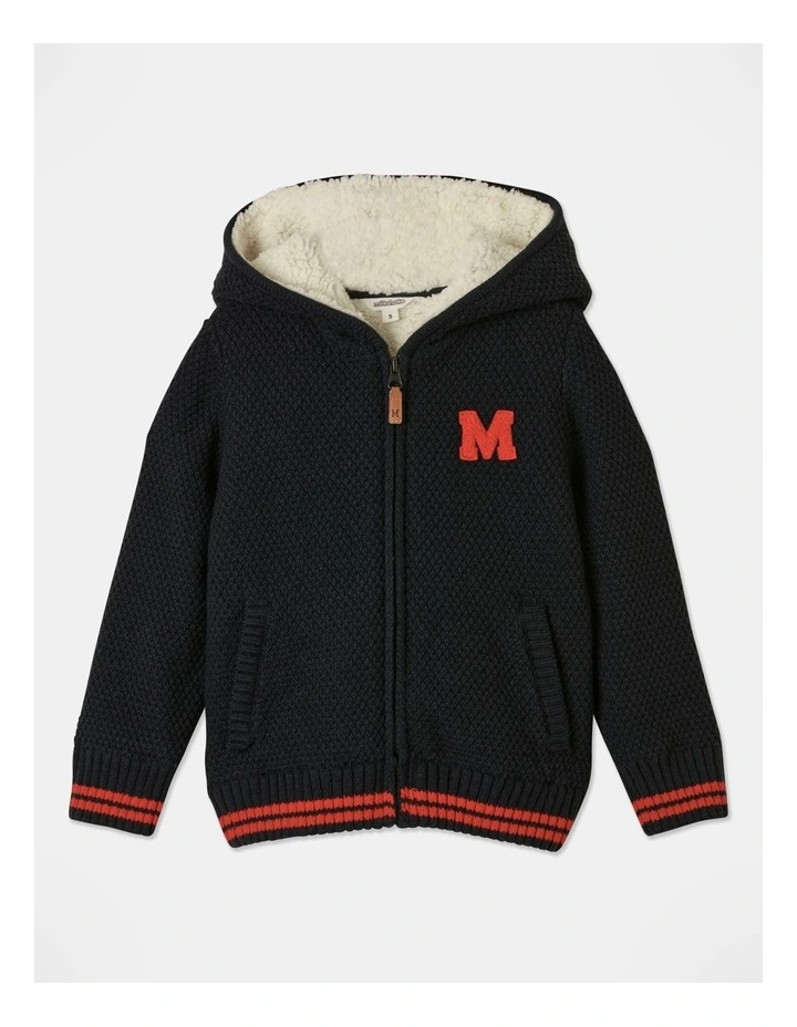 Knitted Sherpa Lined Zip Thru in Navy