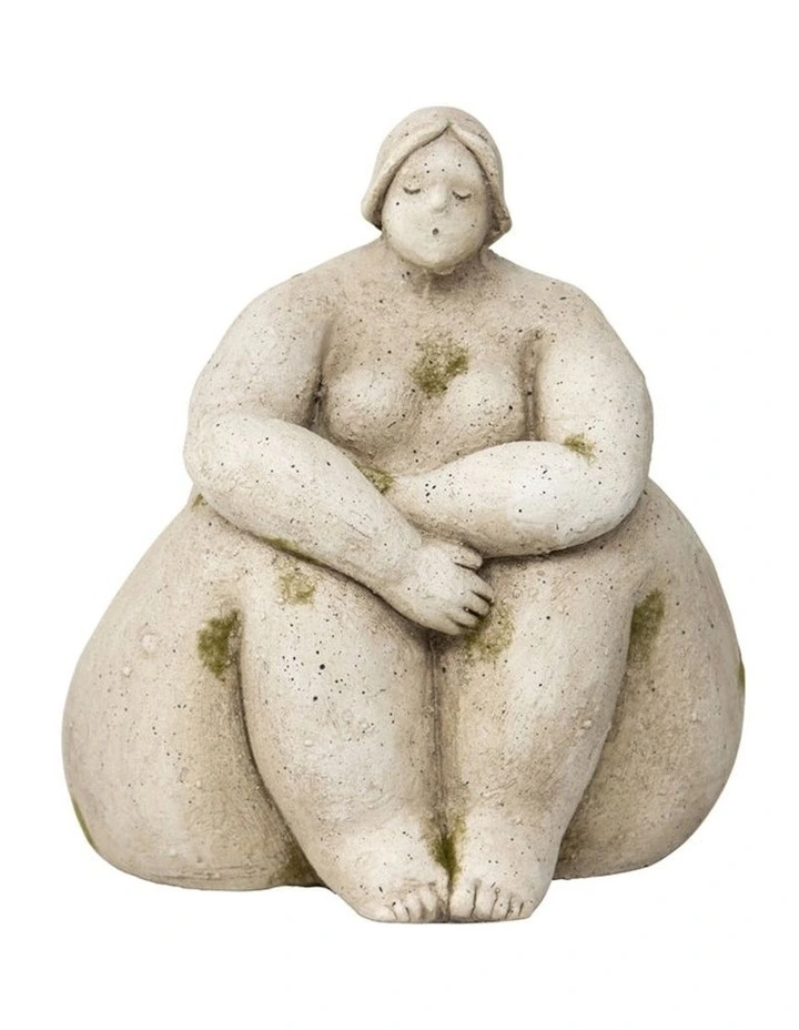 Sitting Lady Garden Statue in Stone/Green