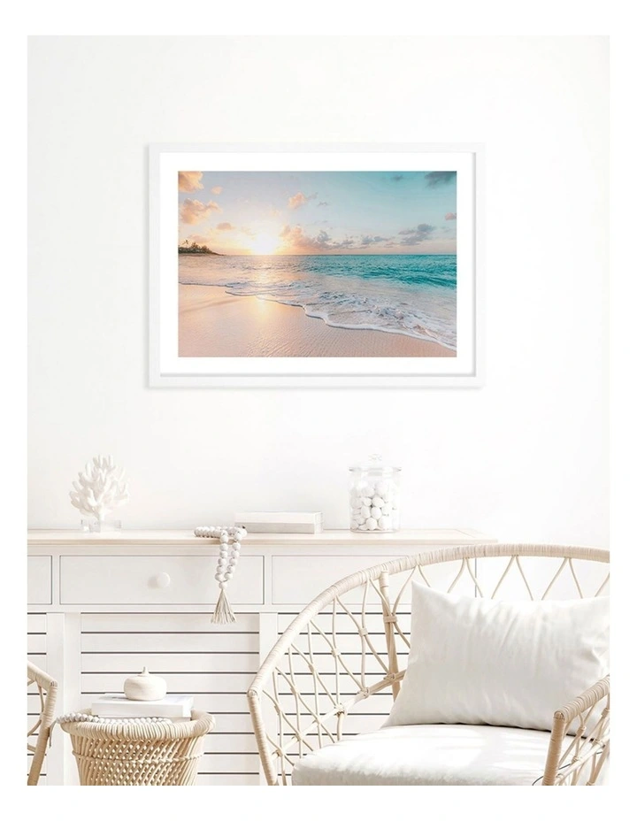 Australian Made Beach Sunrise Art Print A2 in White Frame