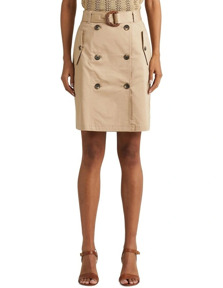 Belted Micro-Sanded Twill Skirt in Beige
