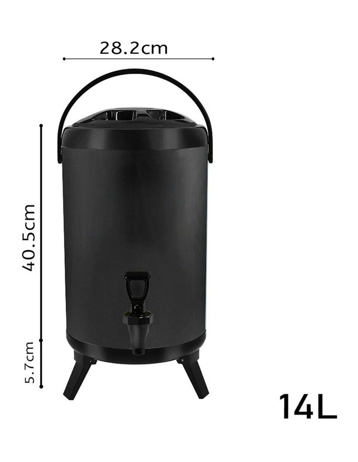 Stainless Steel Insulated Milk Tea Barrel 14L with Faucet in Black