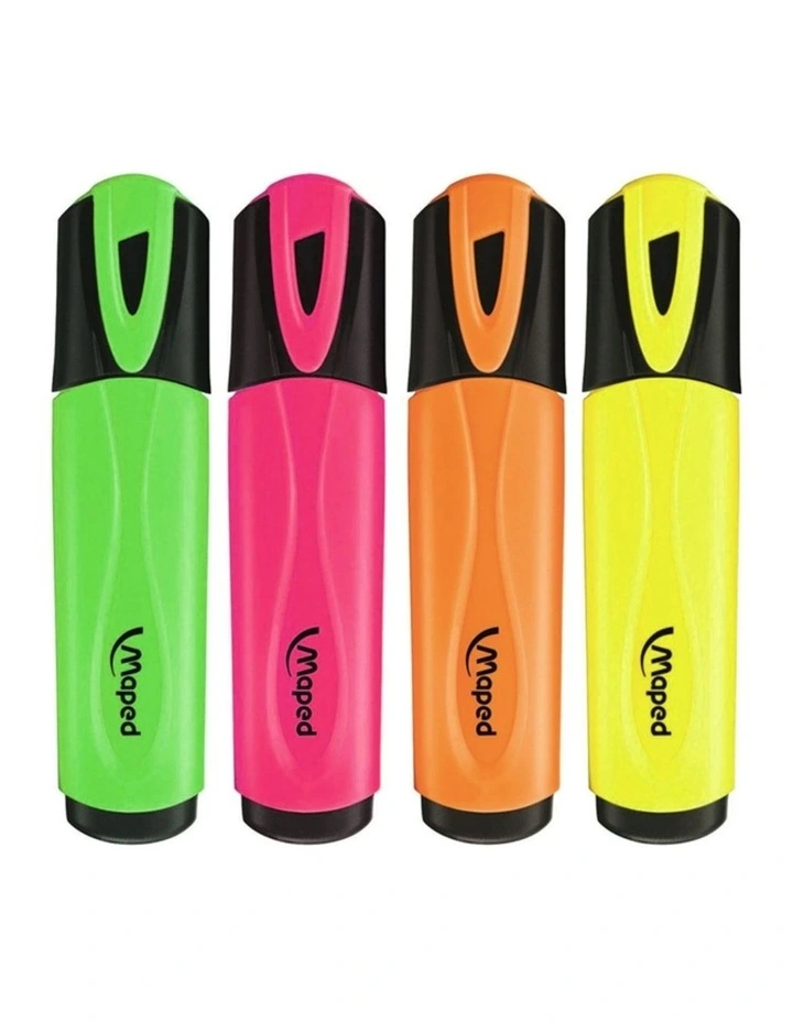 4pc Fluo Neon Highlighter 1-4mm Chisel Nib Inkjet Safe Marker Assorted