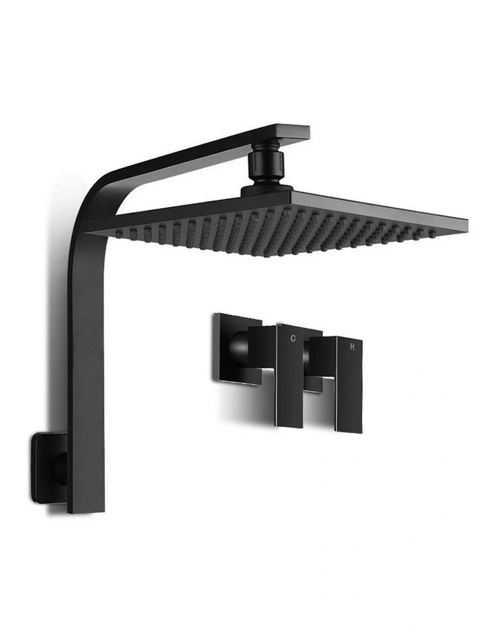 8 Inch Wall Arm Square High Pressure Rain Shower Head Twins Tap in Black