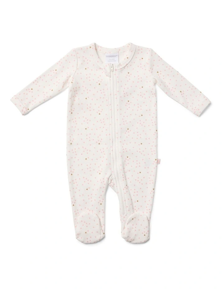 Flutter Hearts Zip Growsuit in White