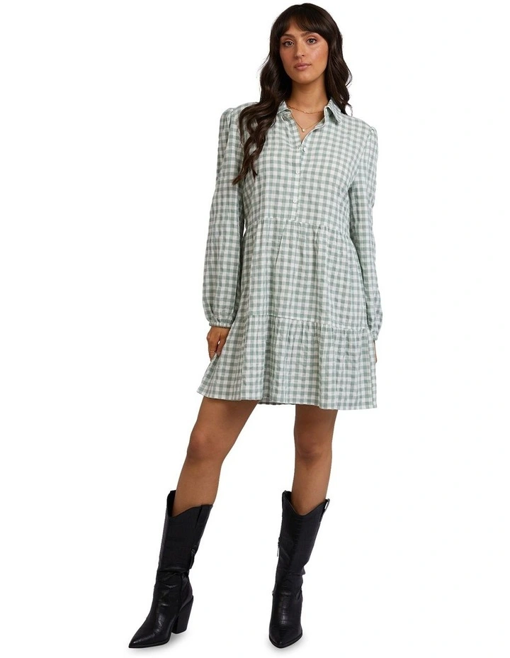Frankie Check Long Sleeve Mini Dress in Sage