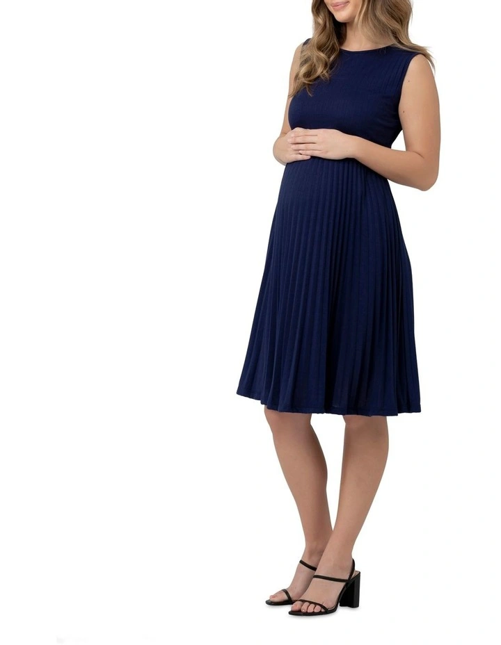 Round Neck Knife Pleat Dress in Blue