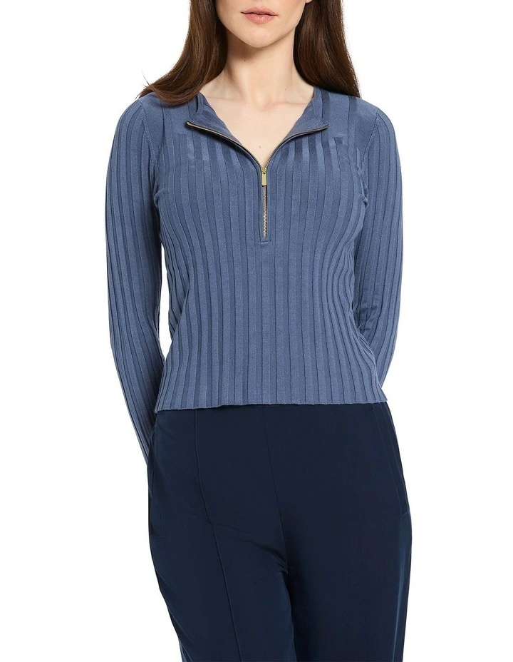 Tommie Zip Front Knit Top in Slate