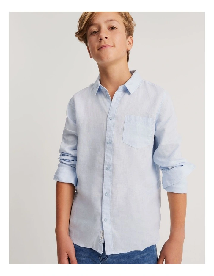 Teen Organically Grown Linen Shirt in Pale Blue