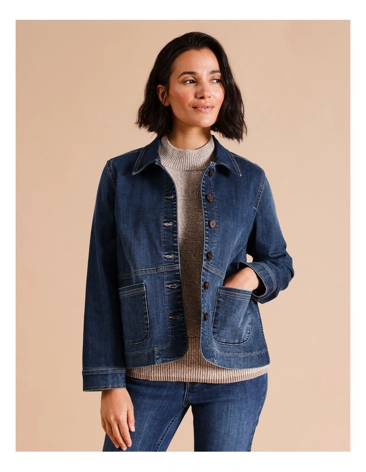 Stretch Denim Jacket in Mid Wash