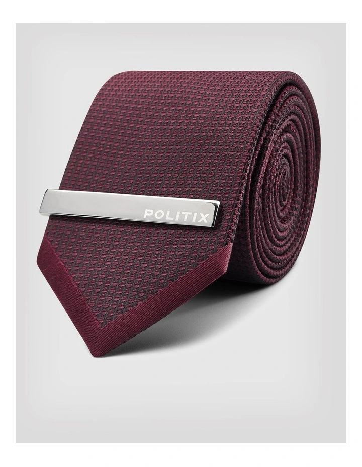 Silk Texture Panel Tie Tie Pin in Burgundy