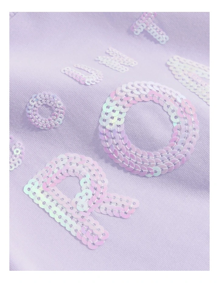 Organically Grown Cotton Sequin Logo T-shirt in Lilac
