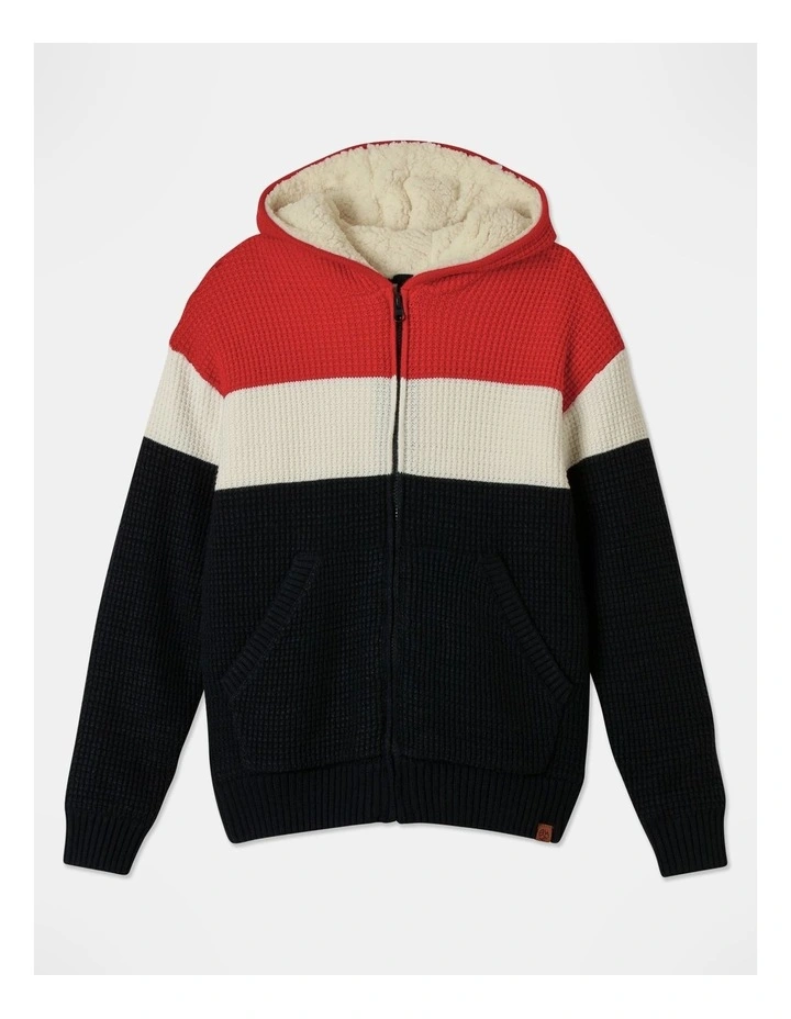 Knitted Waffle Zip Thru Top in Red