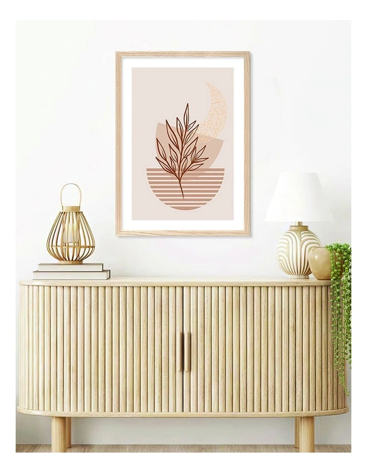 Australian Made Boho Plant Lines 3 Art Print A2 in Natural Frame