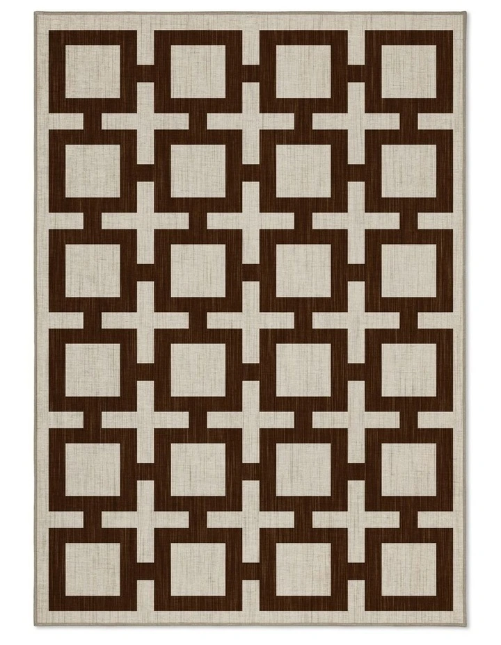 Block Washable Chenille Rug in Brown