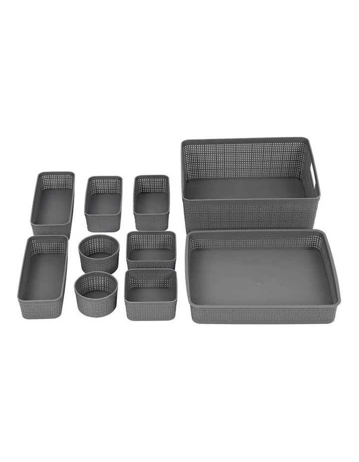10pc Ivy Weave Basket Home Organisation Set Storage Container Assort.