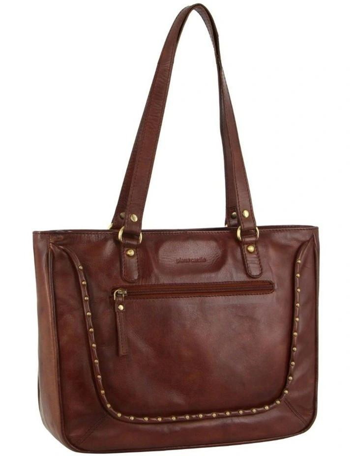 Leather Stud Detail Tote Bag in Tan