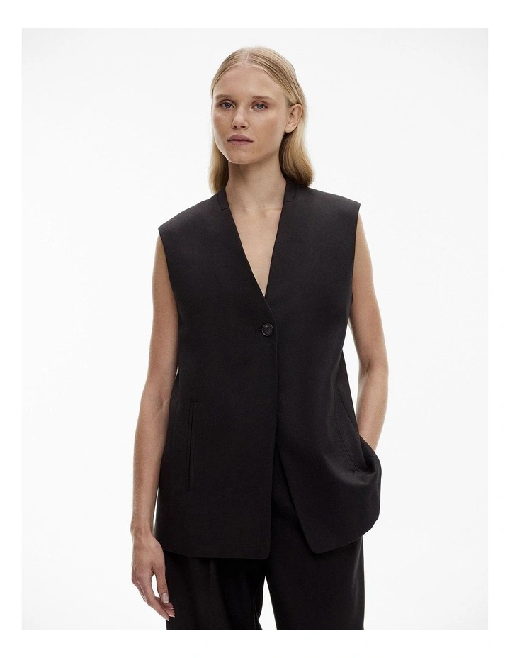 Wool Blend Single-breasted Vest in Black