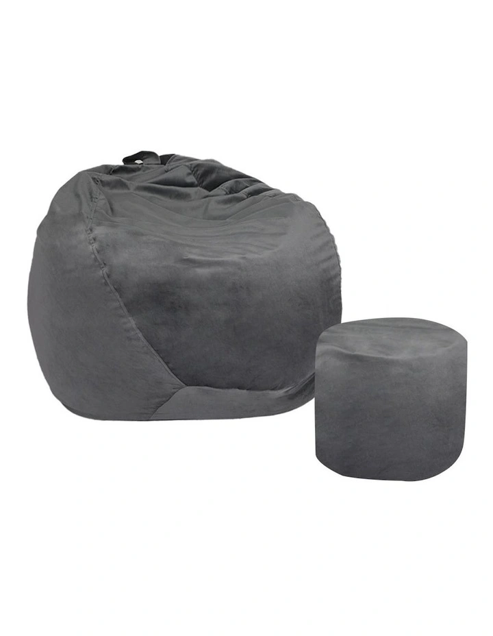 Bean Bag Chair Cover With Foot Stool in Dark Grey