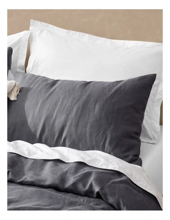 Vintage Washed Hemp Linen Quilt Cover Set Charcoal