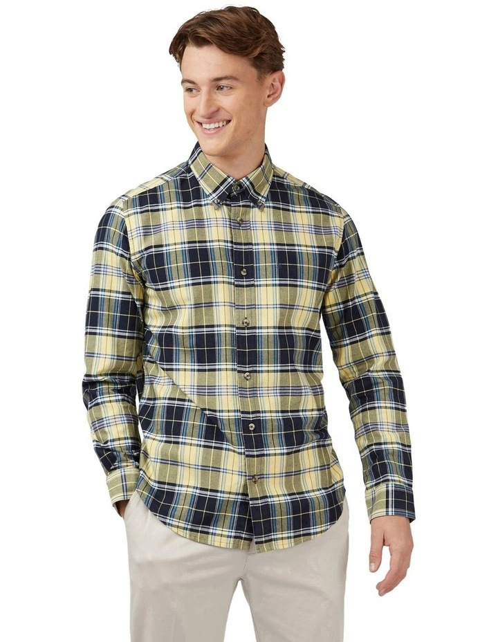 Long Sleeve Irregular Tartan Check Shirt in Lemon