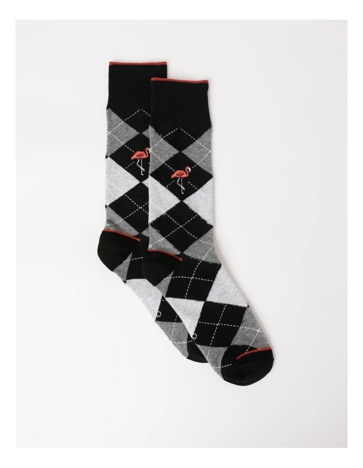 Argyle Flamingo Socks in Black