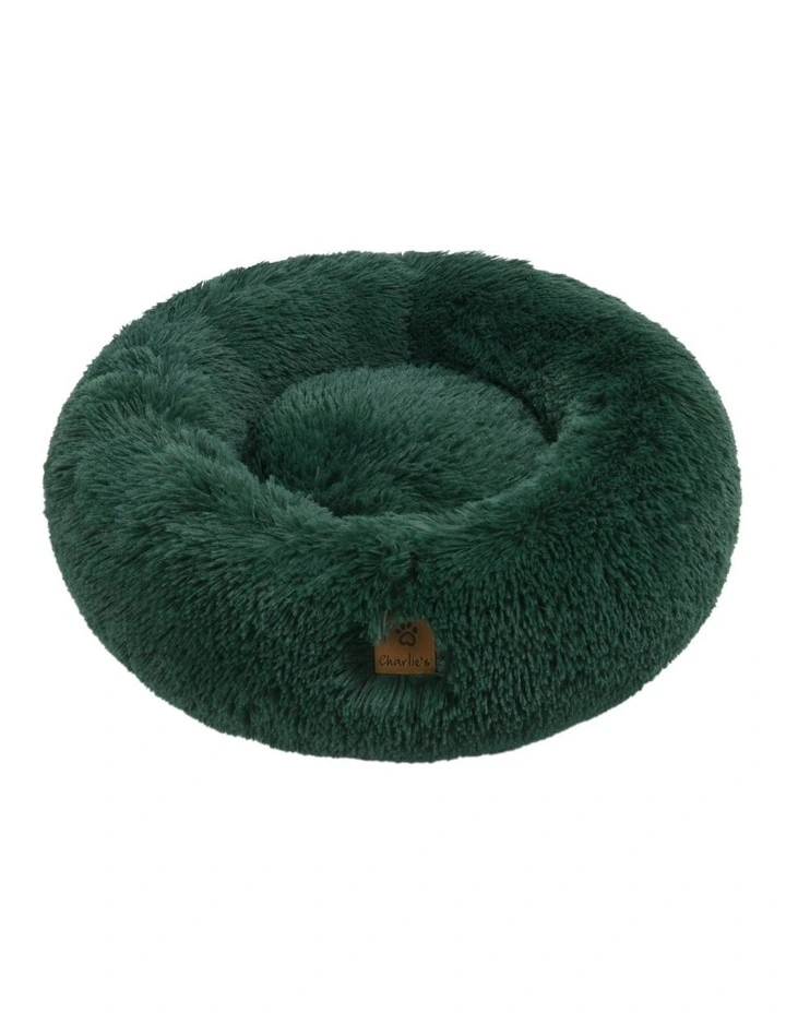 Shaggy Faux Fur Round Calming Dog Bed in Eden Green