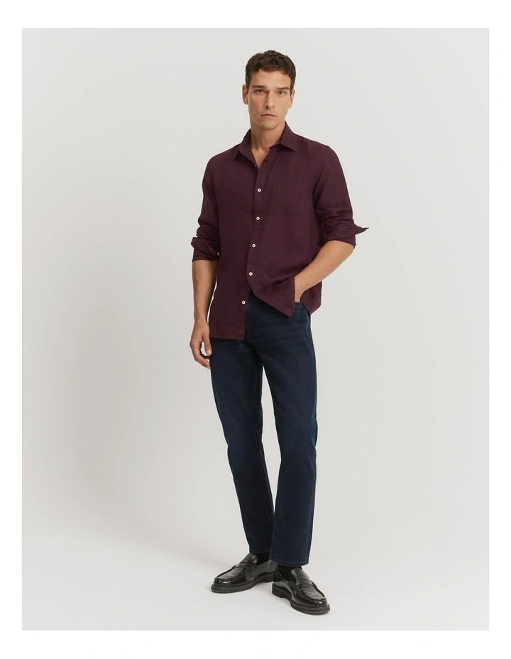 Regular Fit Organically Grown Linen Shirt in Plum