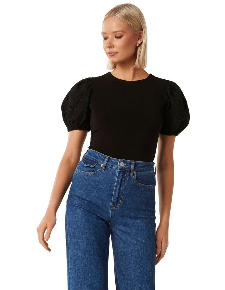 Dionne Crew Neck Crepe Top in Black