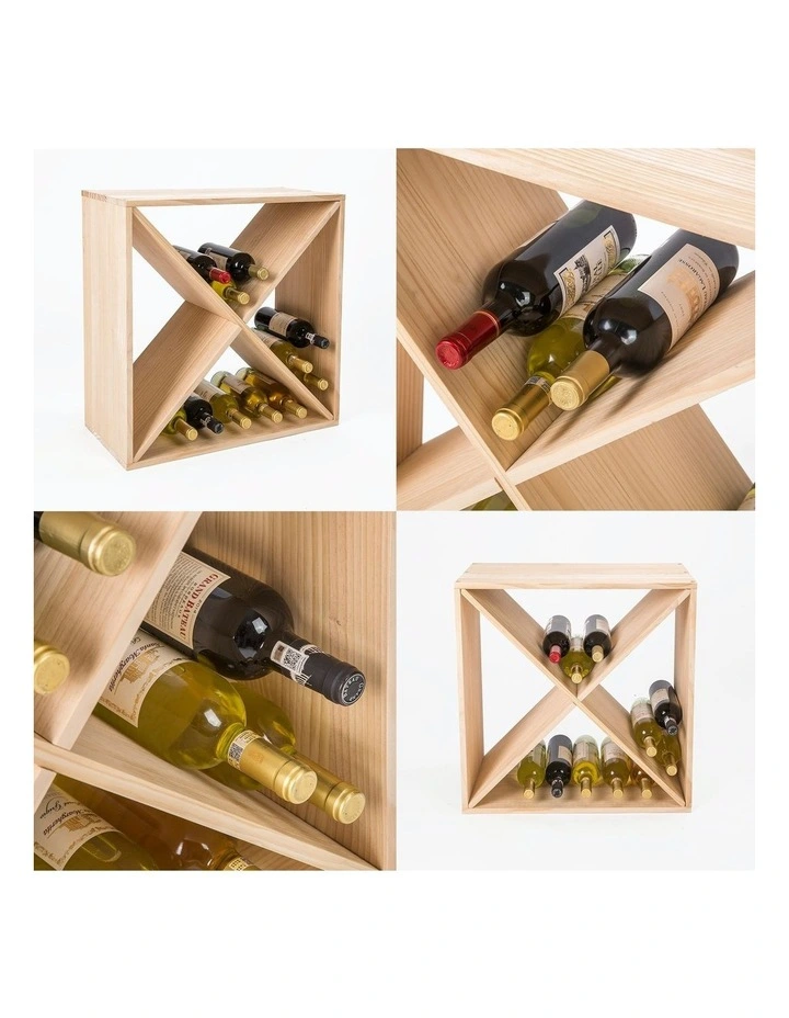 Timber Criss Cross Wine Rack 24 Bottle Storage Cellar Organiser in Brown
