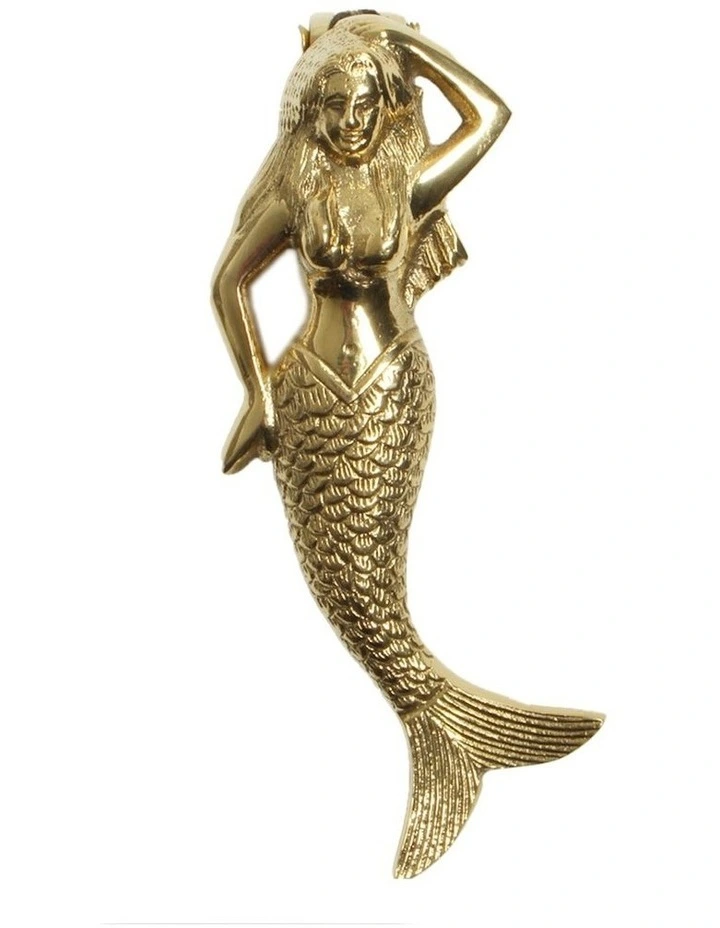Mermaid Door Knocker Antique Brass 14x6cm in Gold