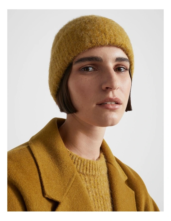Fluffy Knit Beanie in Honey Gold