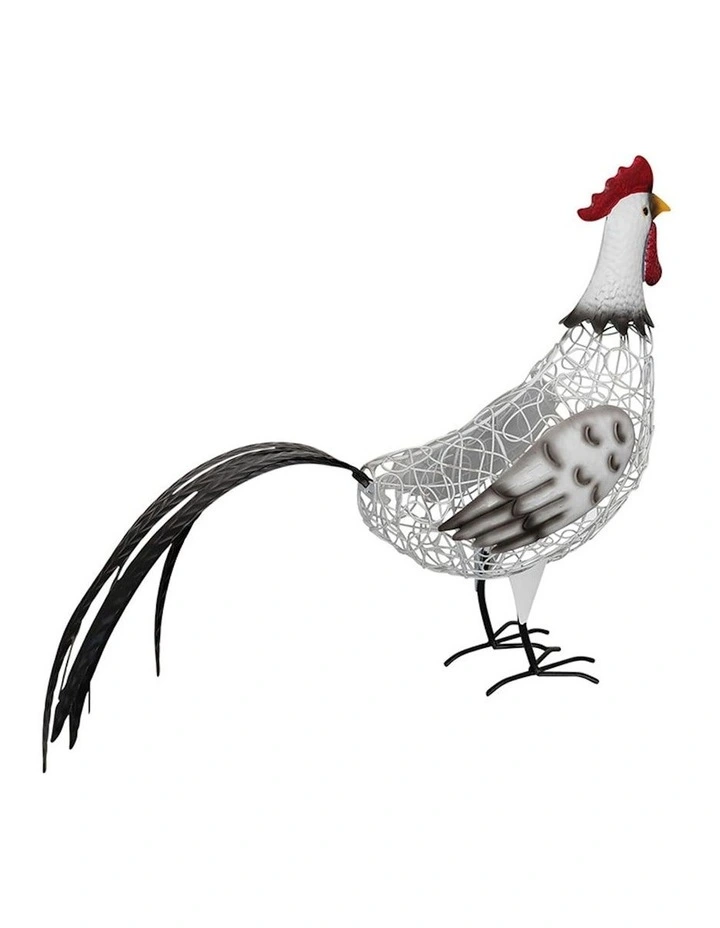 Wire Metal Chook Garden Sculpture in White/Black