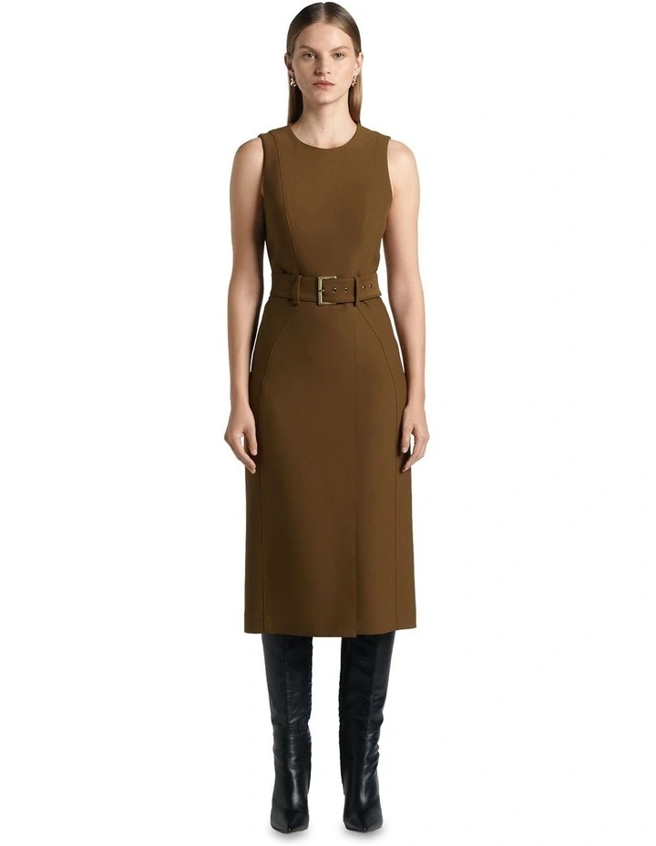 Belted Column Dress in Nutmeg