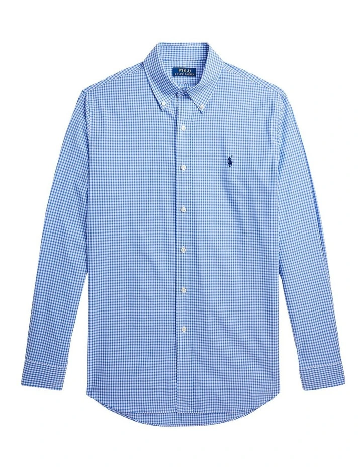 Classic Fit Plaid Stretch Poplin Shirt in Blue