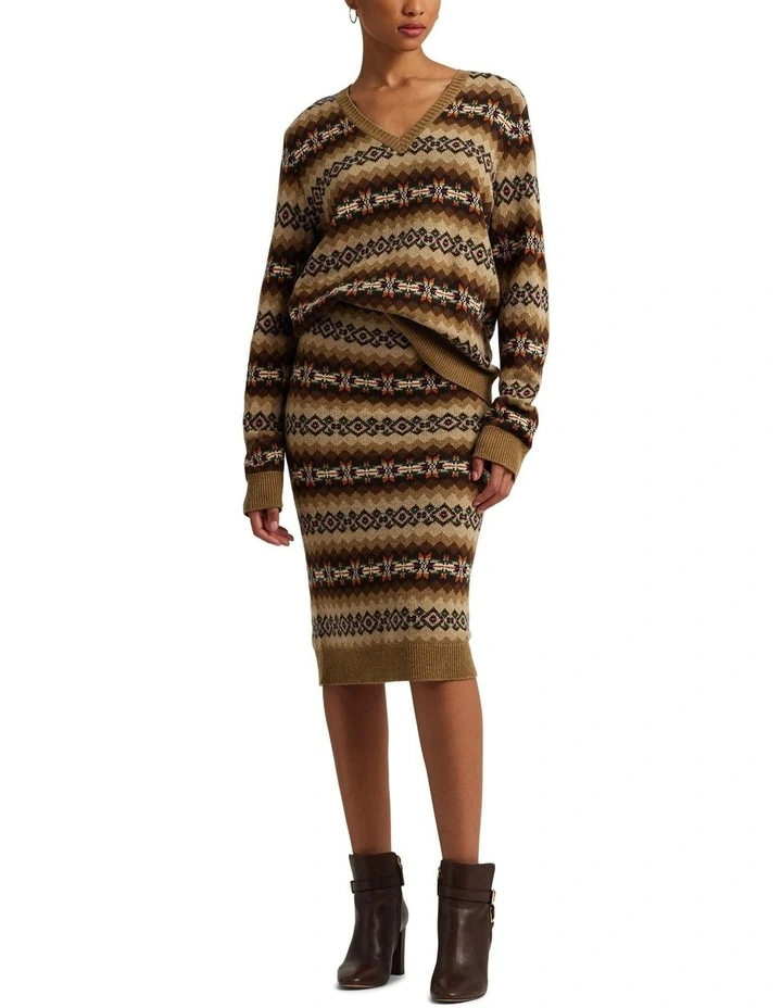 Fair Isle Wool-Blend Knit Pencil Skirt in Assorted