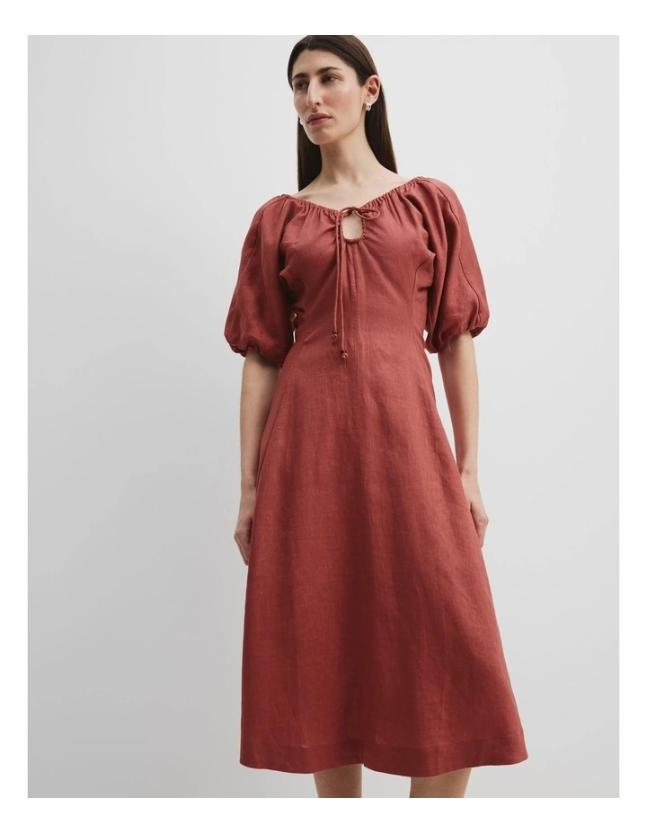 Organically Grown Linen Resort Midi Dress in Russet