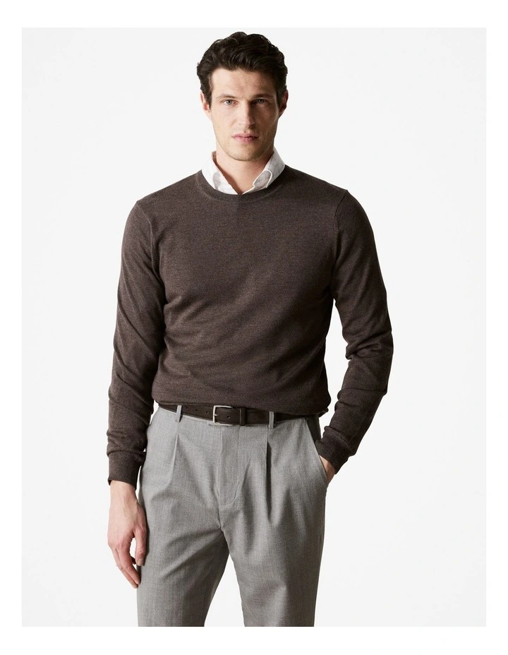 Merino Crew Neck Knit in Chocolate