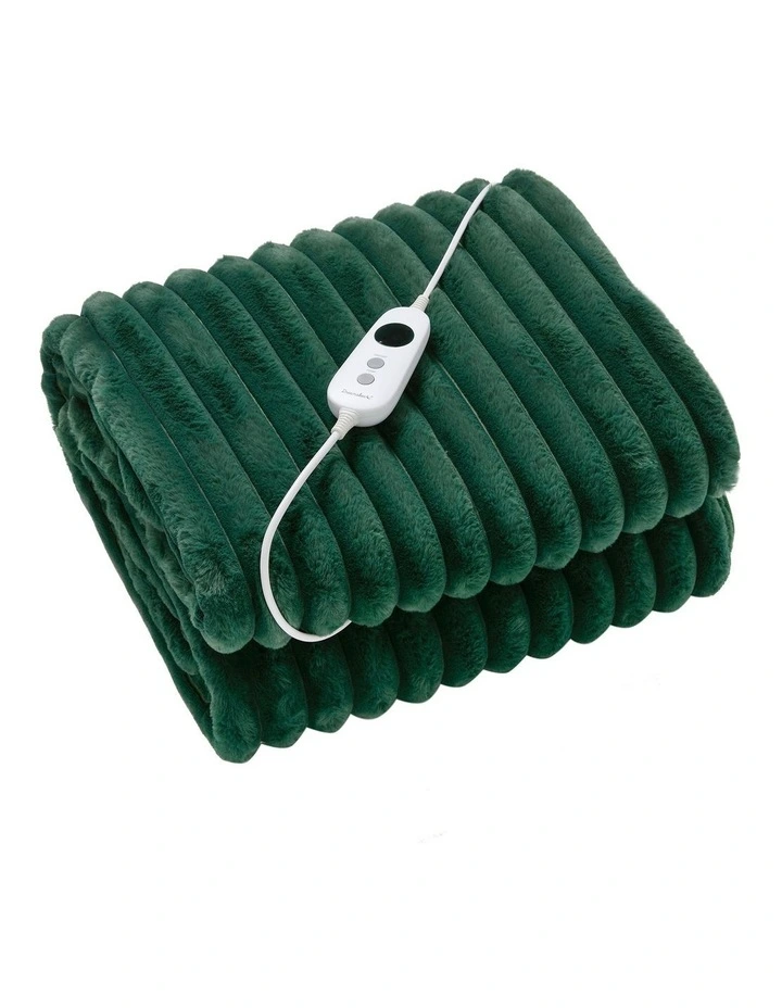 Chunky Embossed Fleece Heated Throw in Emerald Green