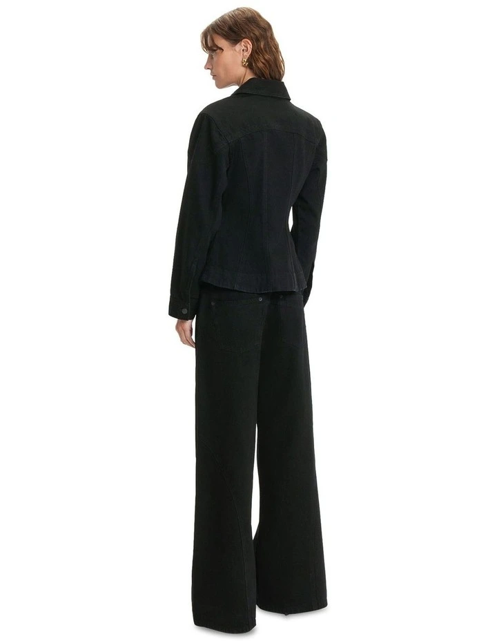 Denim Waisted Panel Jacket in Black