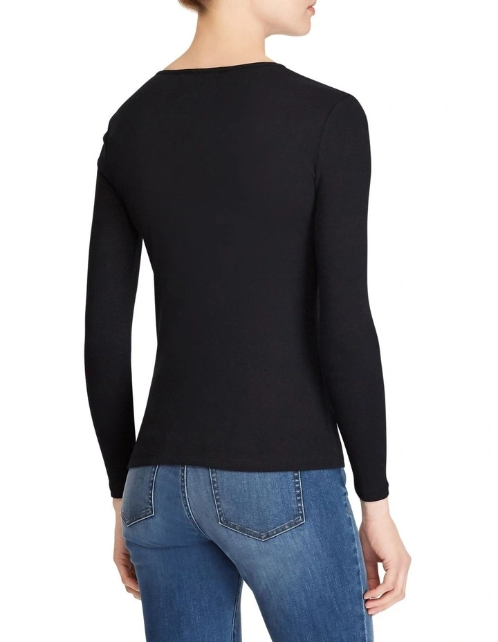 Button-Shoulder Crewneck Top Black