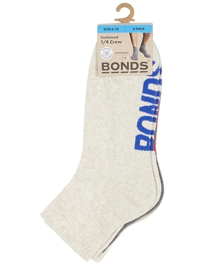 Mens Logo Quarter Crew Socks 3 Pack in Assorted