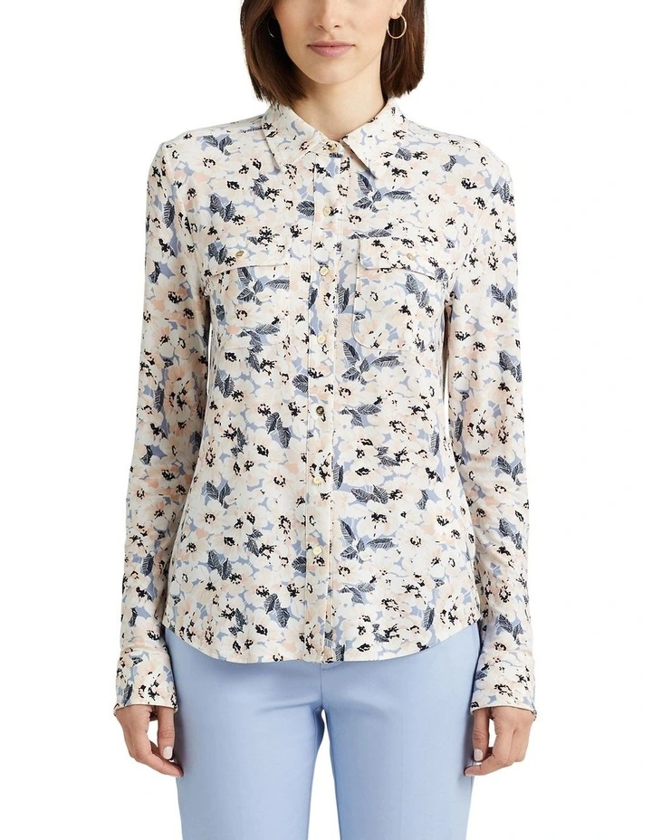 Floral Stretch Jersey Shirt in Blue