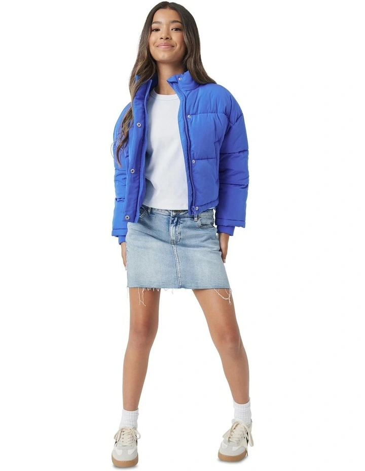 Cropped Puffer Jacket in Periwinkle Blue